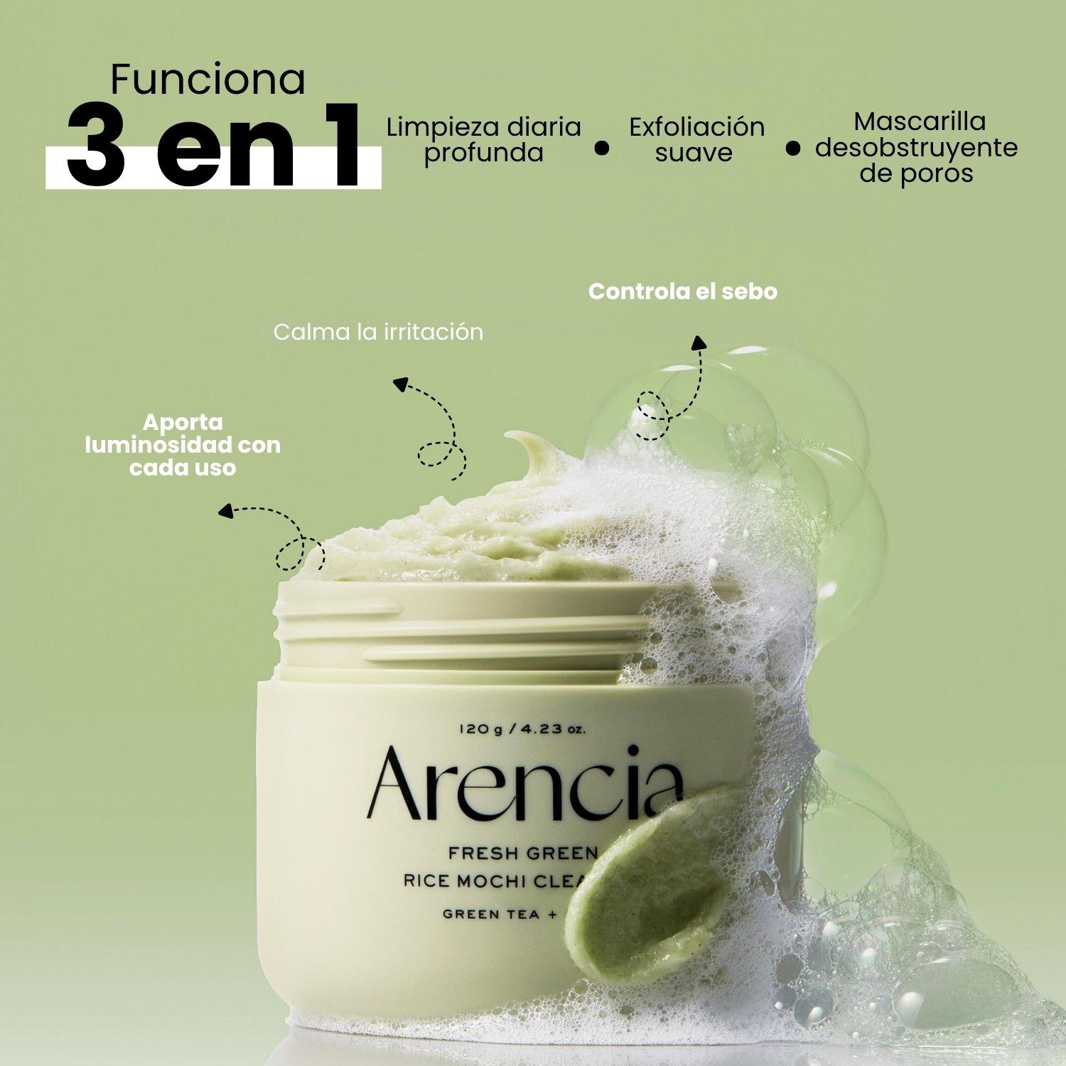 Arencia «Fresh Green Rice Mochi Cleanser 120g - Imagen 3